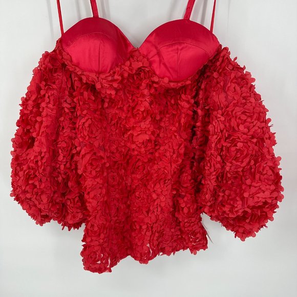 ASOS LUXE 3D flower mini dress with puff sleeves in red NWT 10 - Picture 6 of 7